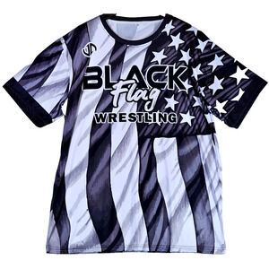 Black Flag Wrestling Men's Shirt Juggernaut Black White Flag Logo XL